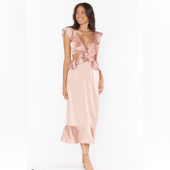 Show Me Your MuMu Dresses & Skirts - Show Me Your MuMu Zoey Midi Dress Blush Luxe Satin New With Tags Size XL